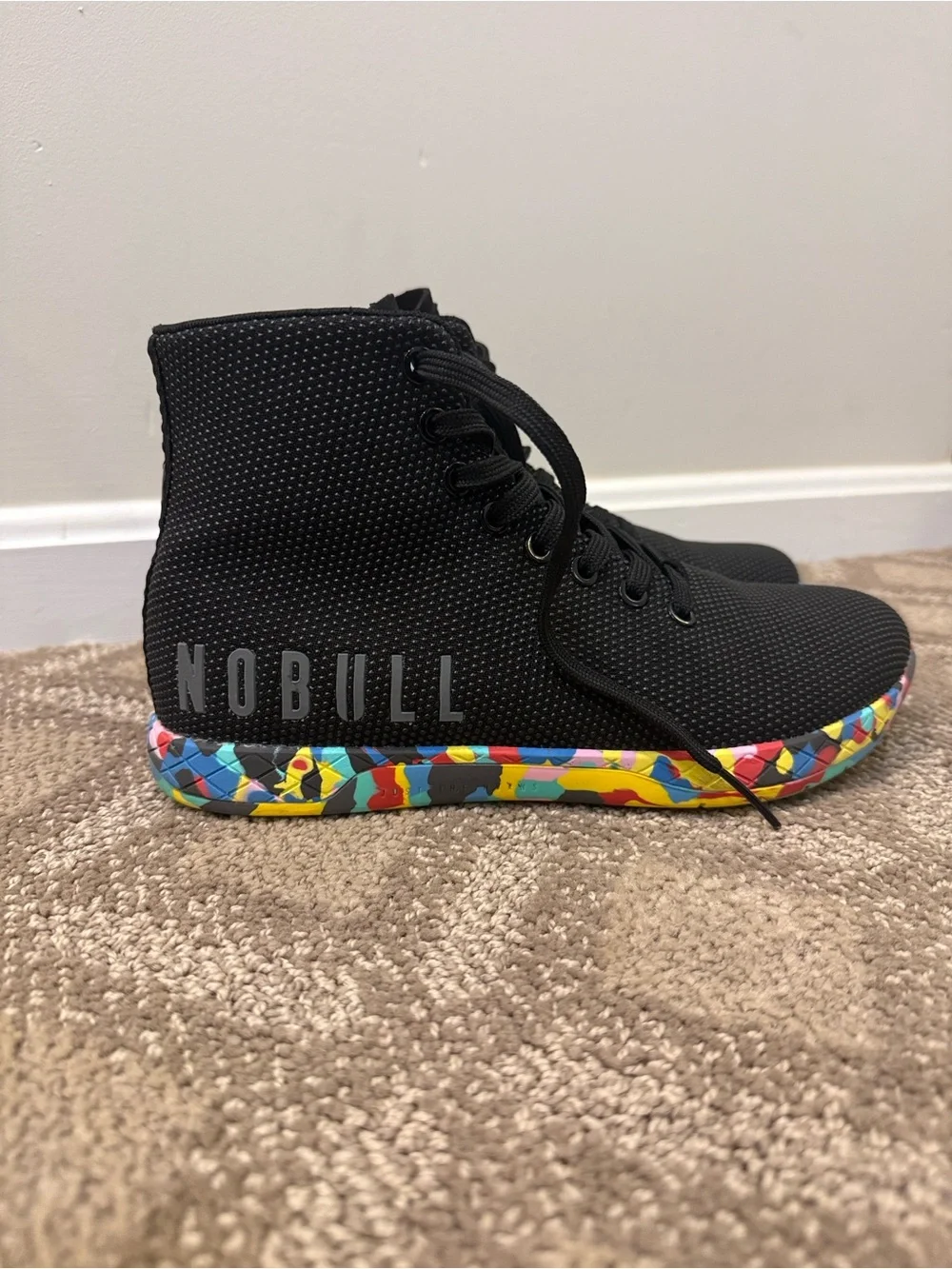 NOBULL unisex black textured high top sneakers lace up wild pride collection